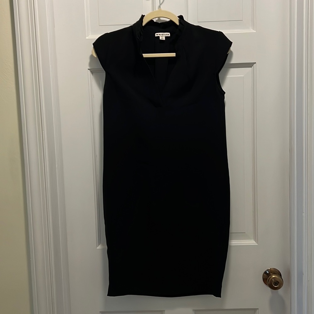 Whistles Cap Sleeve Black Dress with Ruffle